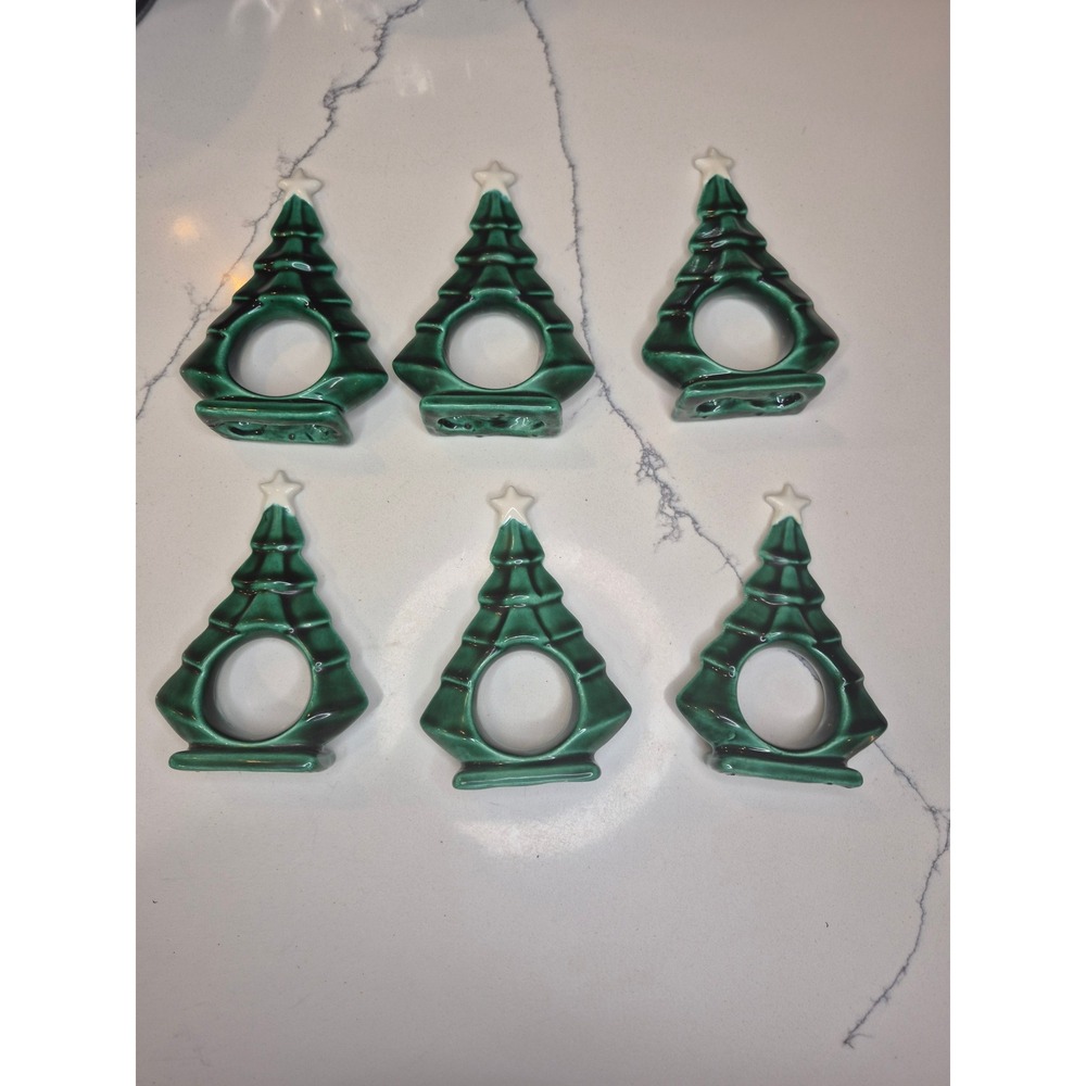 Christmas Tree Napkin Rings Holiday Table Decor Set‎ of 6 Green
